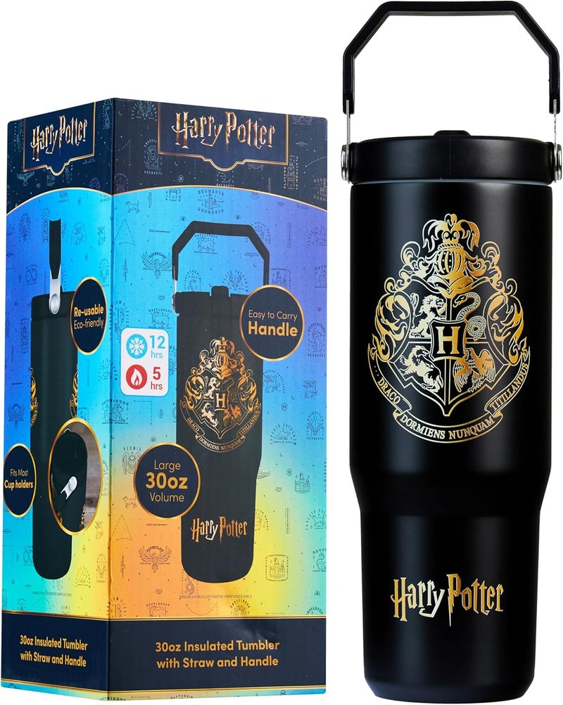 Get Trend Harry Potter Tumbler with Straw 30oz Kids Teens Insulated Cup with Lid Handle Travel Mug Cups with Lids for School Sports Gifts for Kids (Black Harry Potter) - Image 1